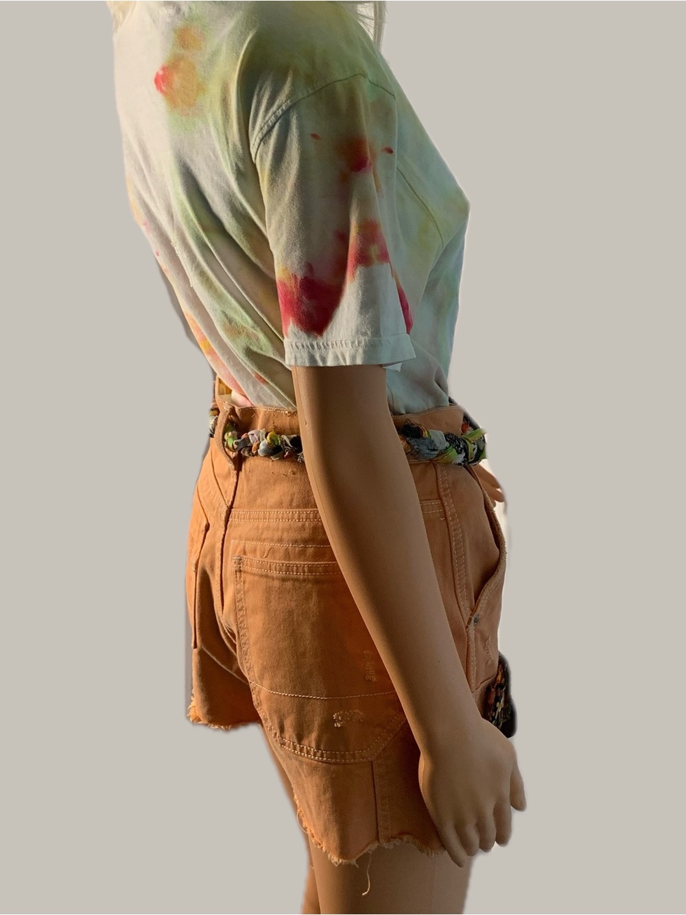 Boho Tan Patch Pocket Jean Shorts with Decorative Trim - Picture 8 of 12